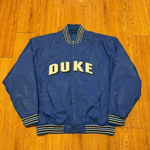 Duke University Men's Jacket Varsity Blue Snap Embroidered Collegiate Size 2XL